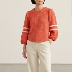 VOY Bubble Sleeve Ribbed Varsity Sweater In Orange Size Large